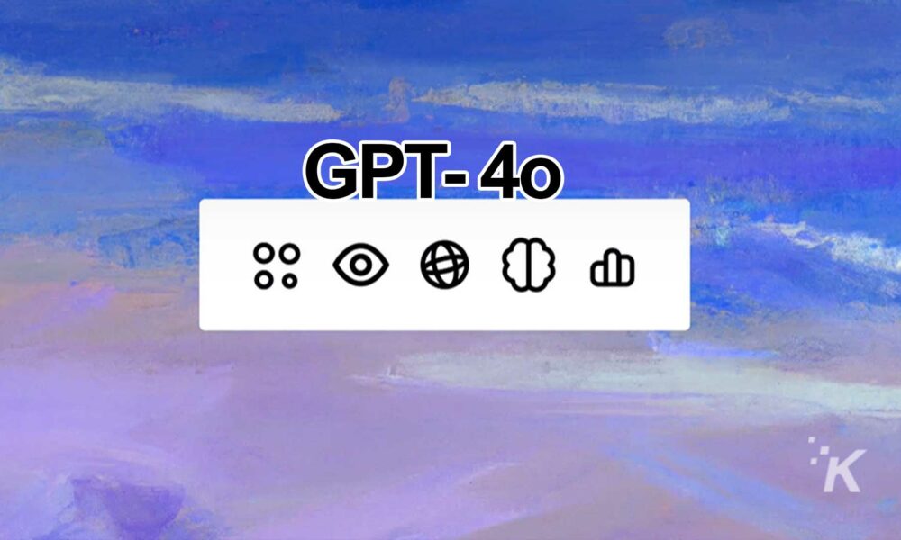 GPT-4 logo overlay on abstract blue and purple background.
