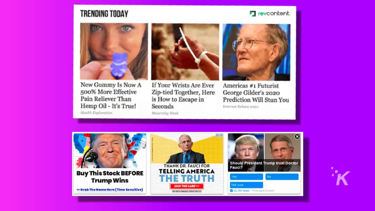 image displaying sketchy ads on a purple background