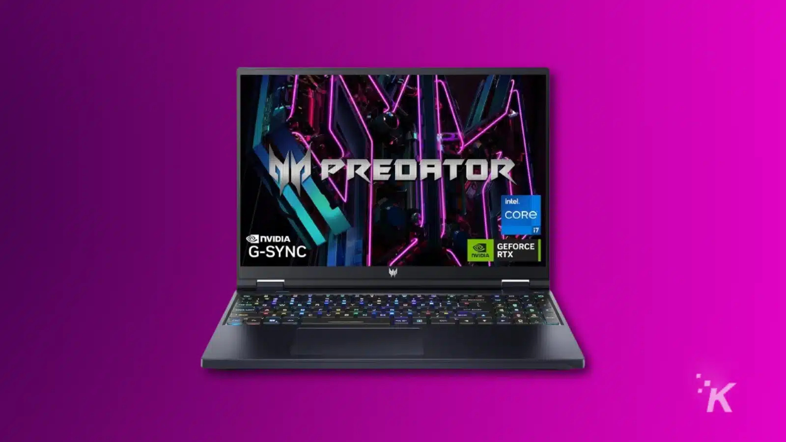 Acer Predator laptop on a purple background