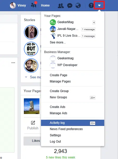 Facebook Activity log