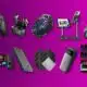 Assorted android accessories on purple background.