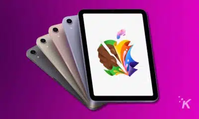 Tablet and smartphones with colorful art display.