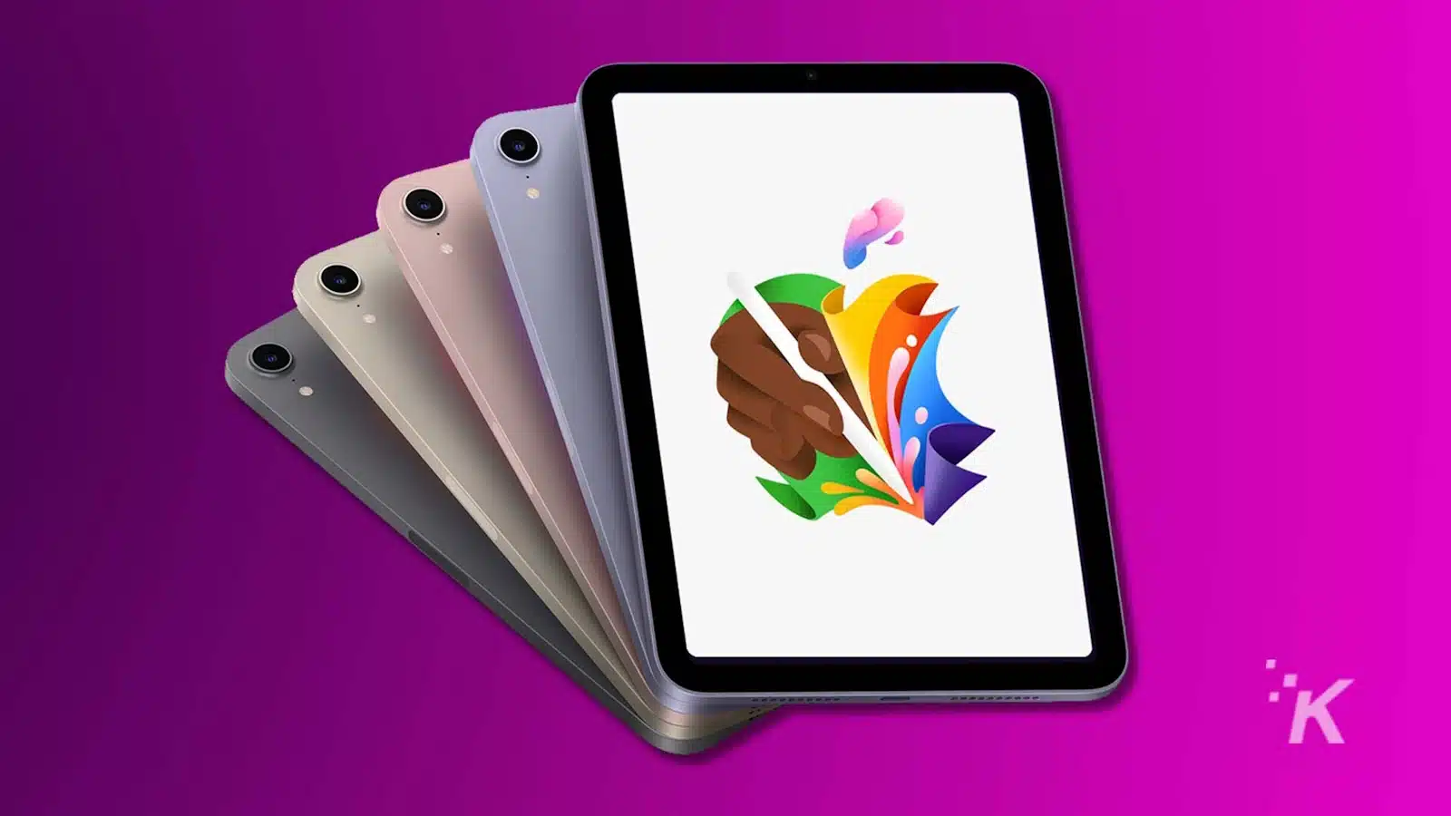 Tablet and smartphones with colorful art display.
