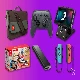 Nintendo Switch accessories in purple background