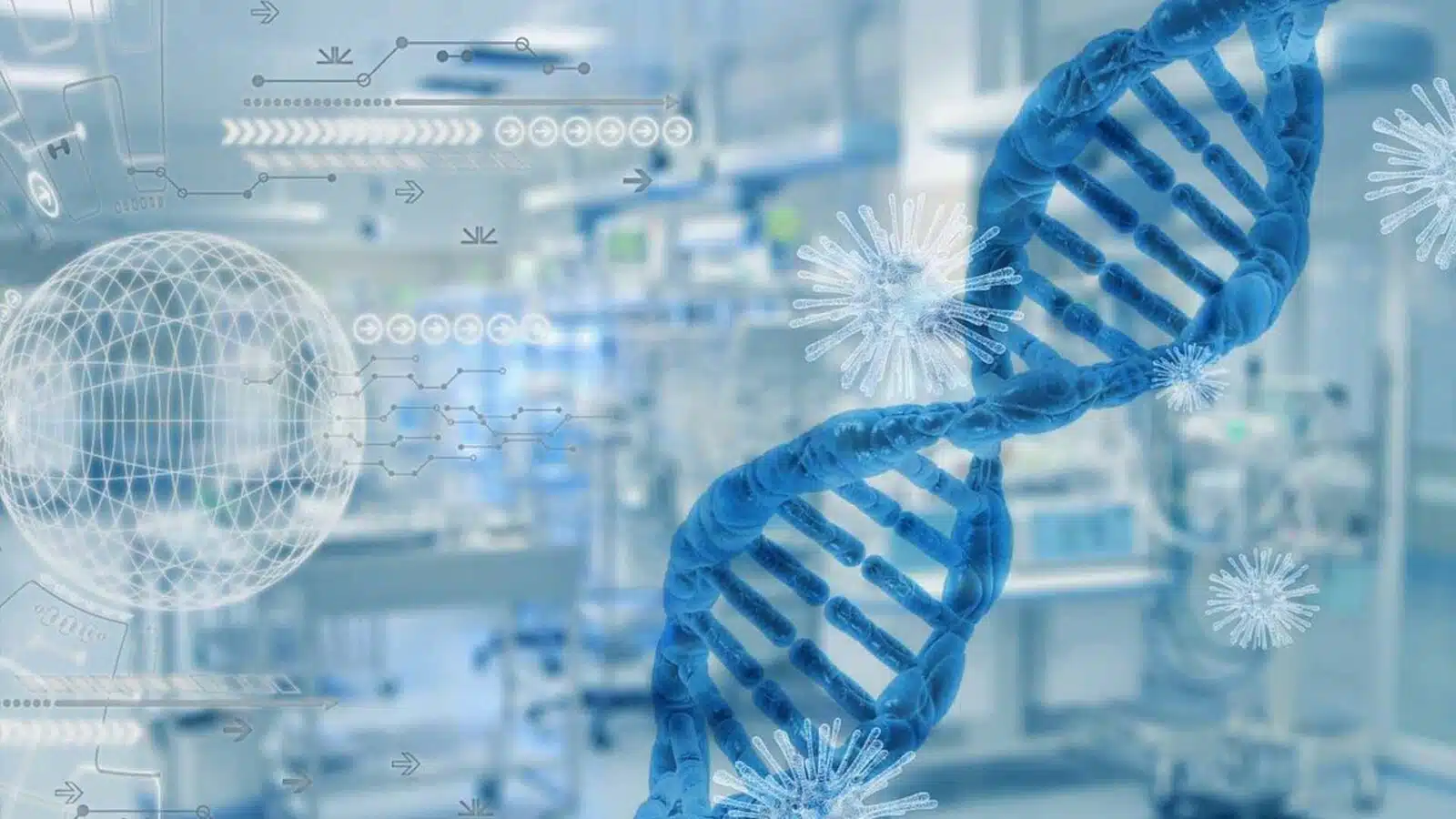 Futuristic genetic research concept in modern laboratory setting.
