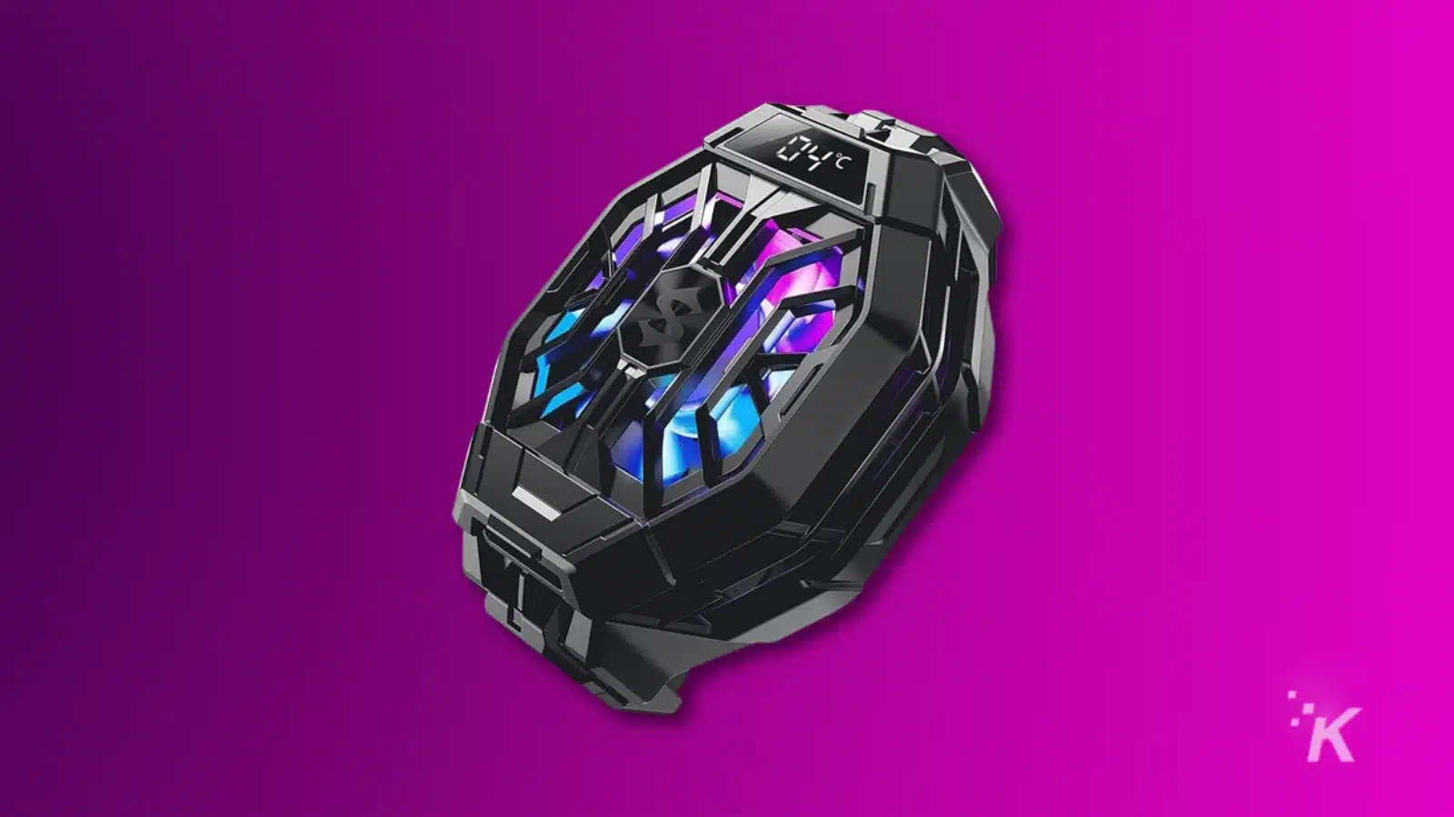 blackshark phone cooler on a purple background
