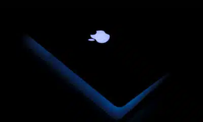 MacBook laptop closed showing the blue light
