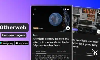 Screenshots of Otherweb news app featuring science and economics articles.