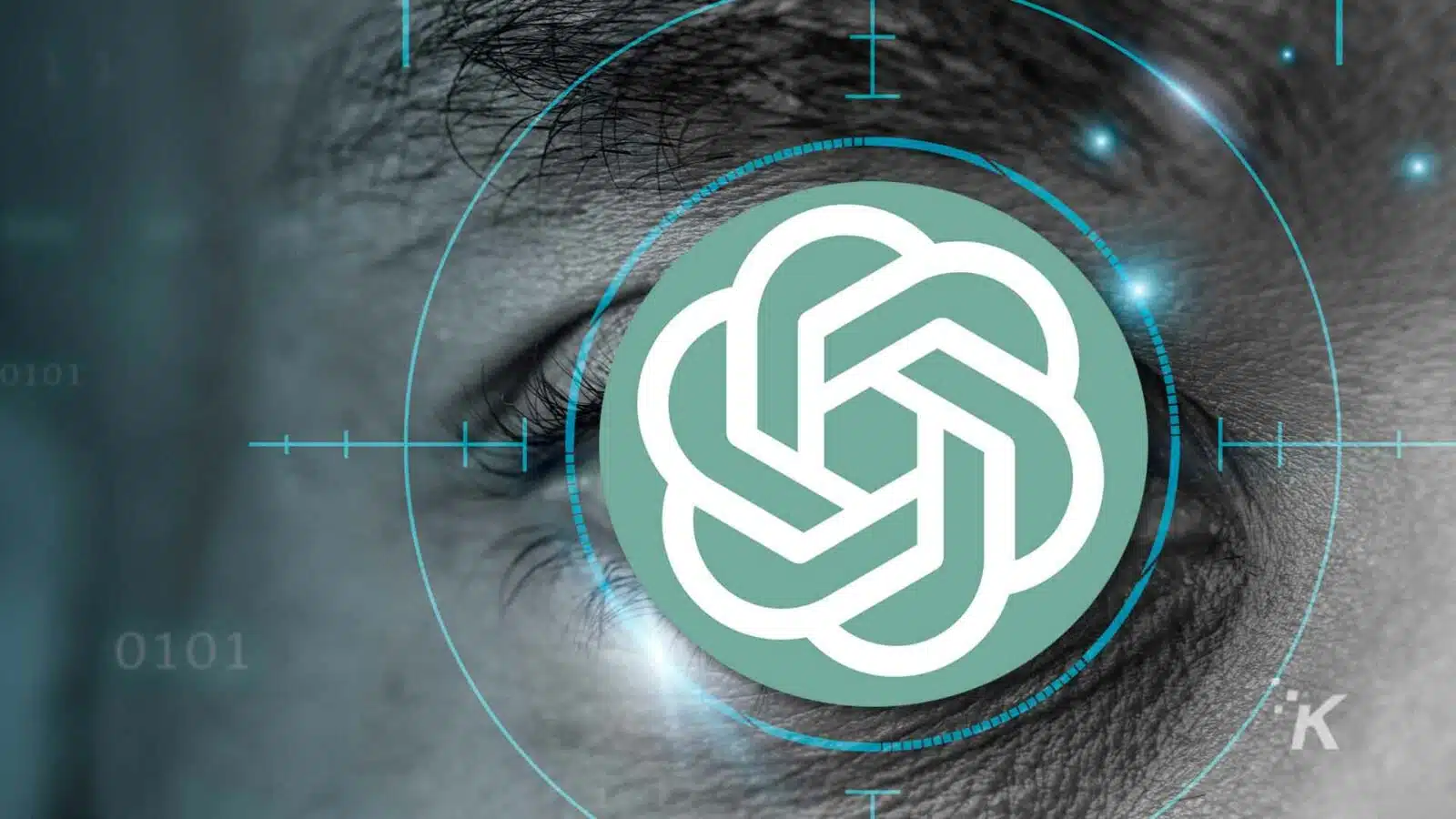 A closeup screenshot of a circle with the ChatGPT logo in the eye.