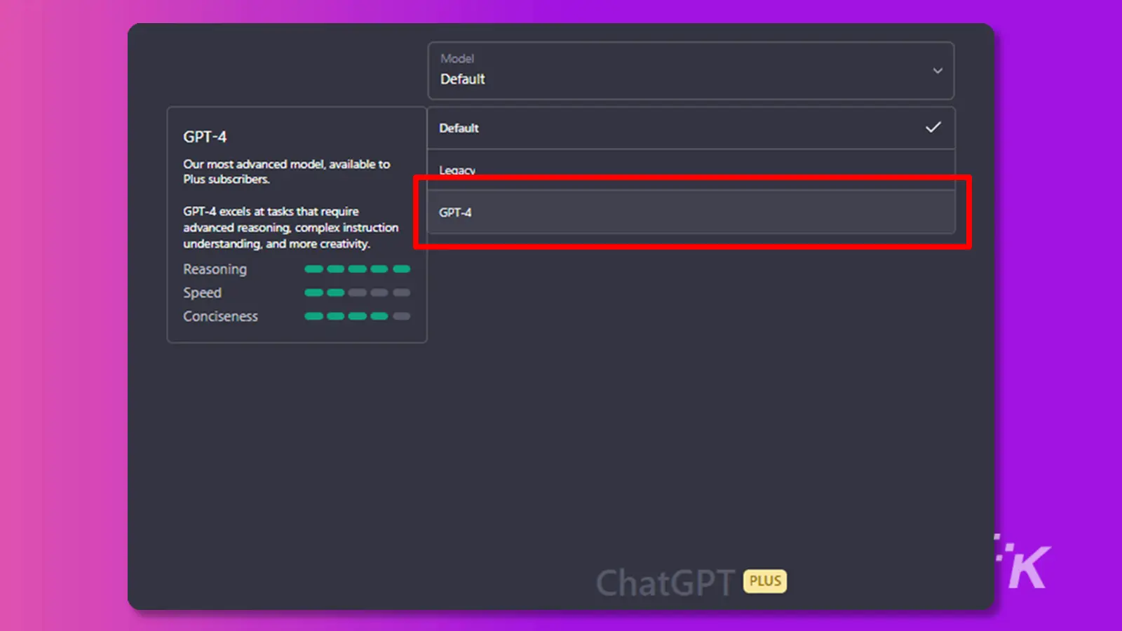 ChatGPT Pull down for ChatGPT-4