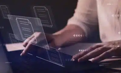 person on computer collecting data.