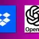 dropbox and chatgpt logo on a purple background