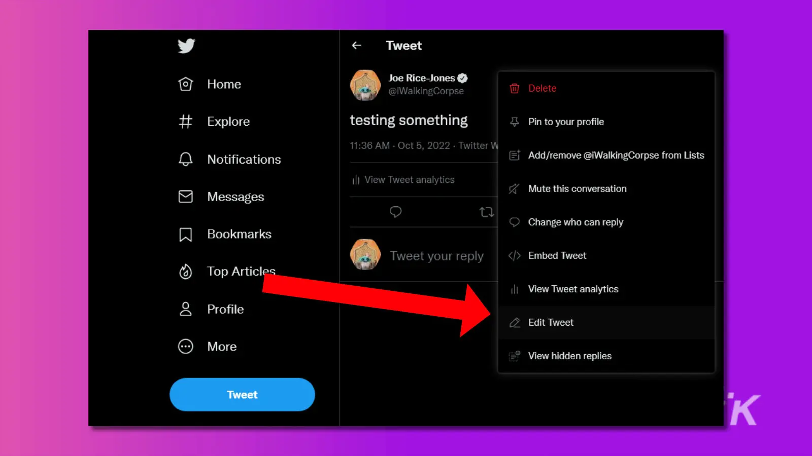 screenshot of editing a tweet