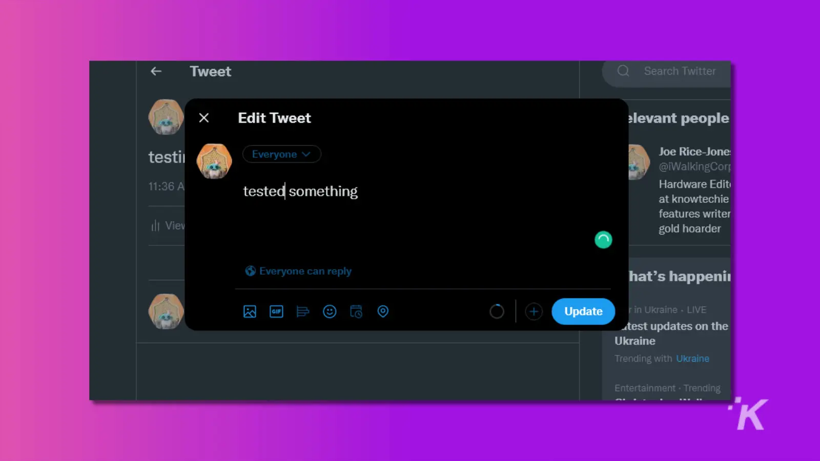 screenshot of editing a tweet