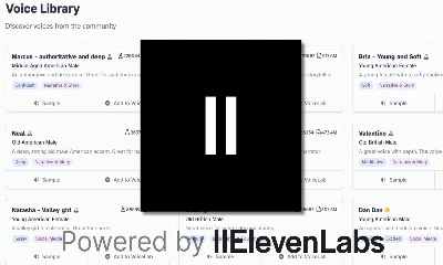 elevenlabs logo on a screenshot of their voice library