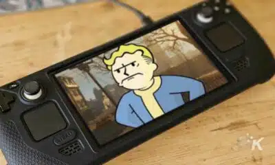 Steam Deck displaying animated character in a game.