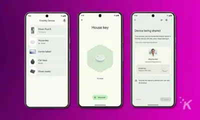 Find My Device feature on Android phones in a purple background.