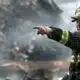 Fireman pointing.