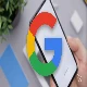 google logo with blurred pixel background