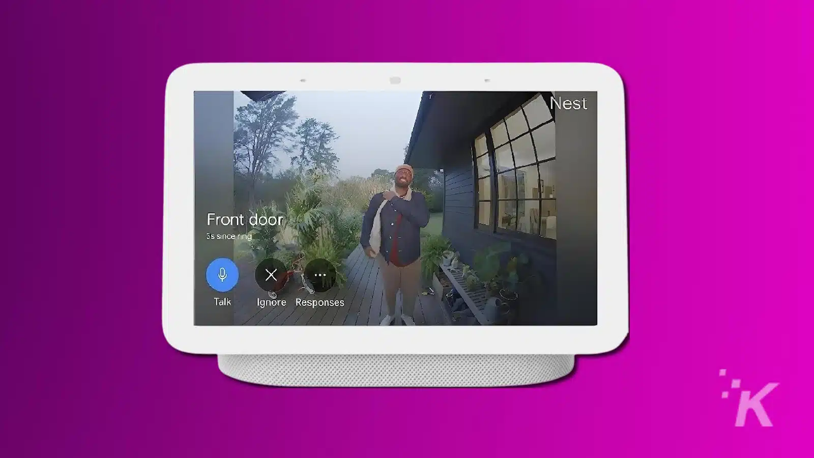 Man at front door on smart home display.