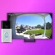Ring doorbell and Led Smart tv on the purple background