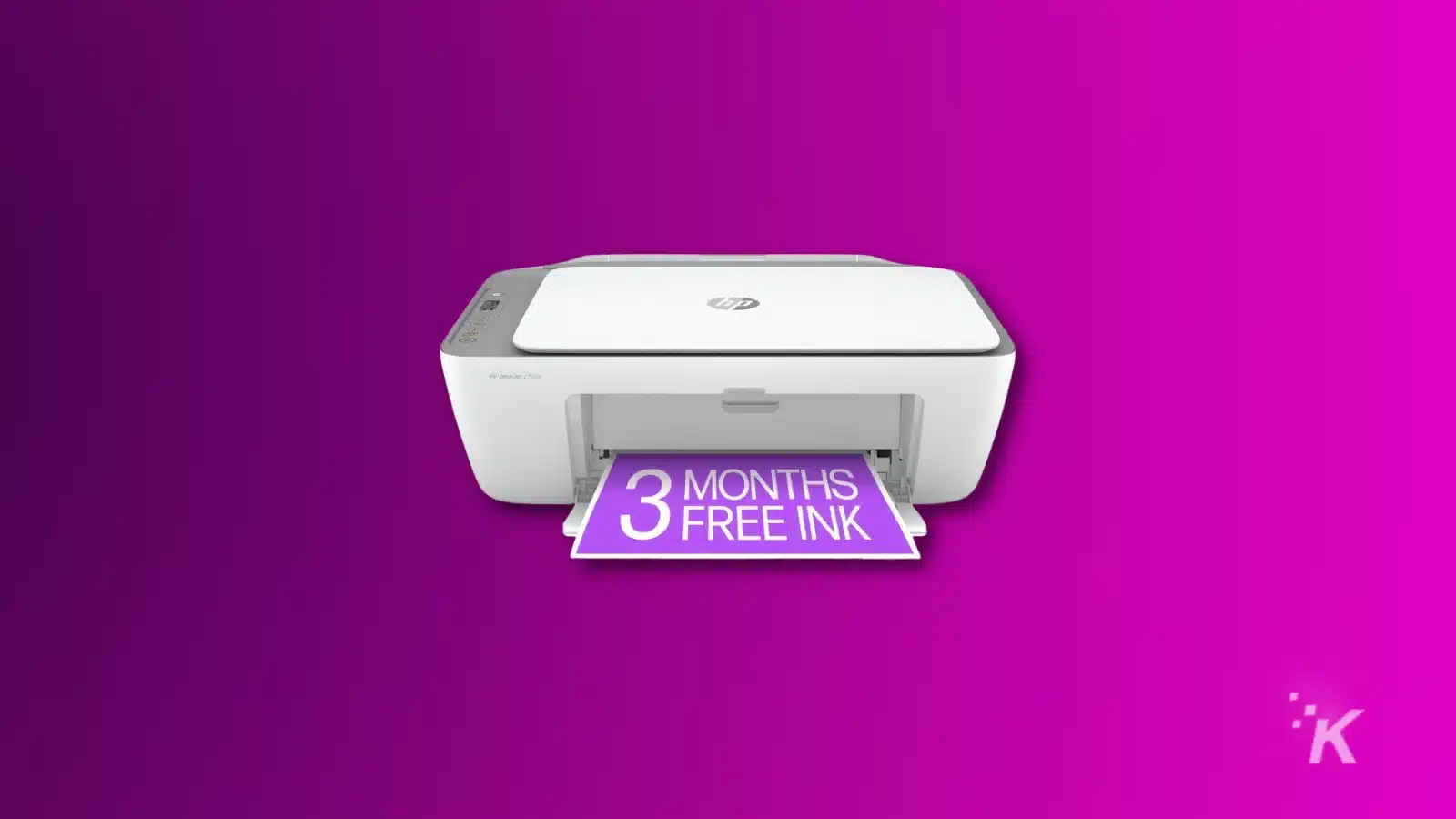 white hp printer on a purple background