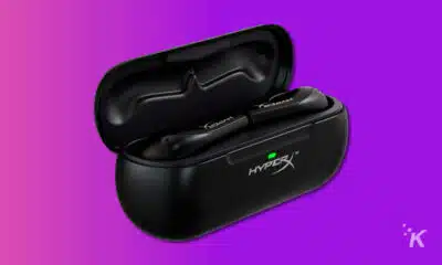 hyperx cloud mix buds in case on purple background