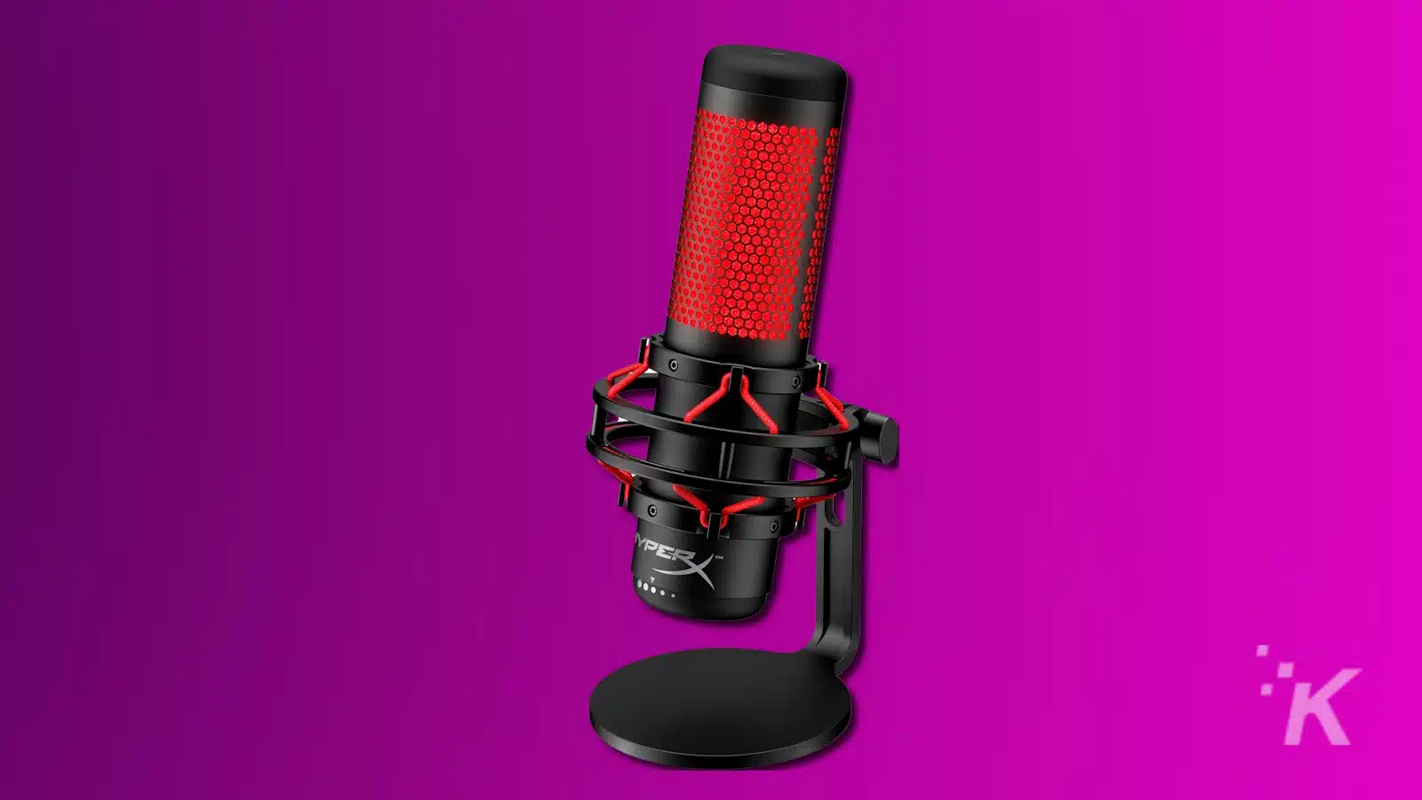 Red gaming microphone on purple background
