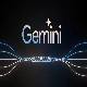 The image shows the word "Gemini" with a shining star above it, set against a dark background, flanked by symmetrical wavy lines intersecting in the middle.