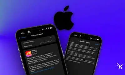 Smartphones displaying iOS 17 Developer Beta update screens.