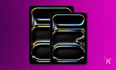 iPad Pro 2024 in two sizes in a purple background