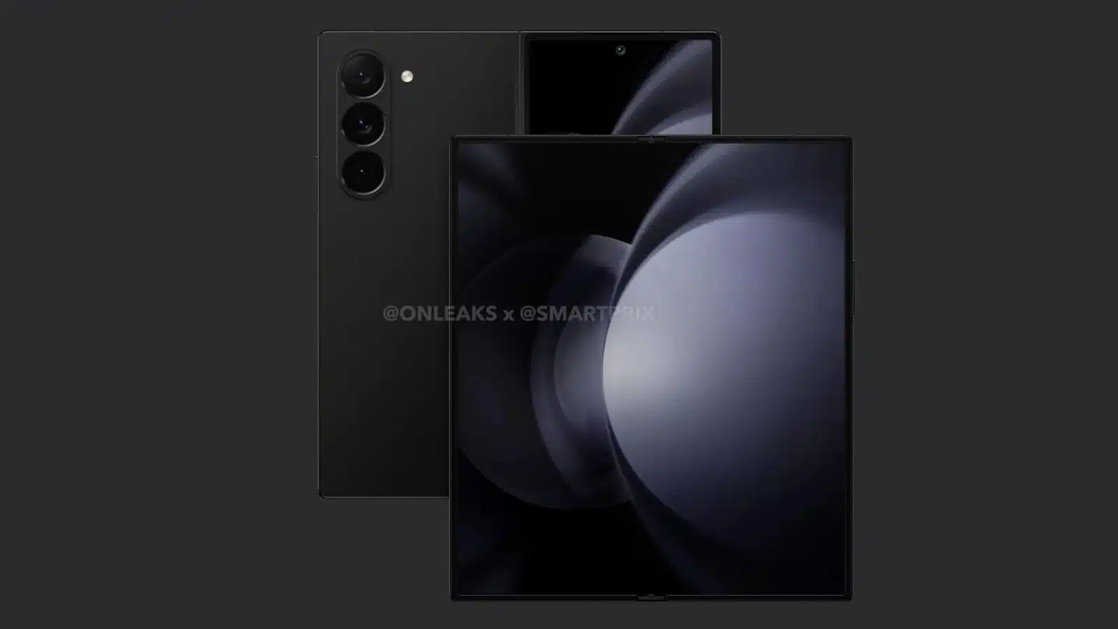 A promotional image showcasing two modern smartphones with a black color scheme, one with a pop-up selfie camera and triple rear camera setup, the other featuring a large display with a centered punch-hole front camera, both phones placed against a dark background with watermark credits reading "@onleaks x @smartprix".