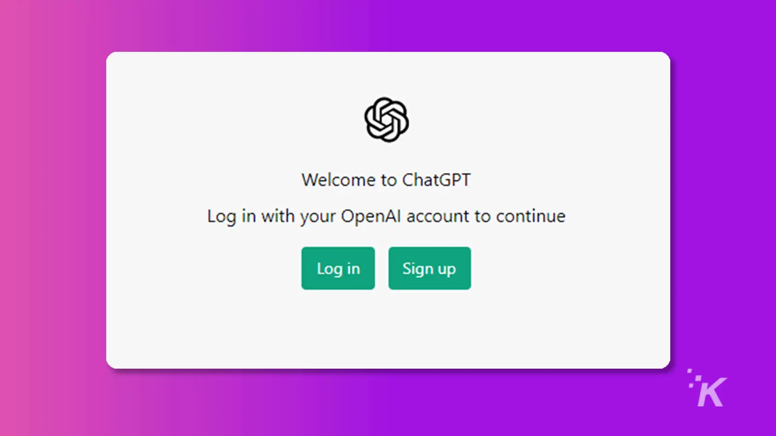 Log in or Sign up screen for ChatGPT