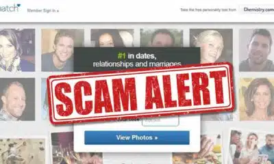 Scam alert warning over online dating website banner.