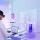 Woman using virtual reality for architectural design.
