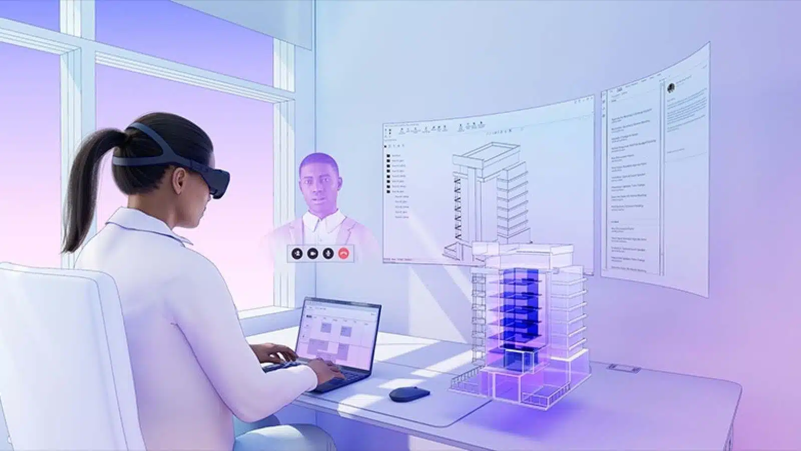 Woman using virtual reality for architectural design.