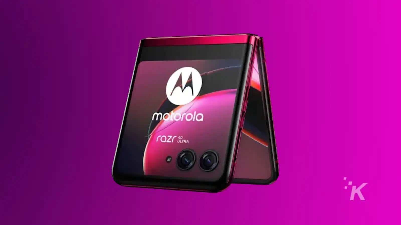 Motorola Razr 40 Ultra smartphone on purple background.