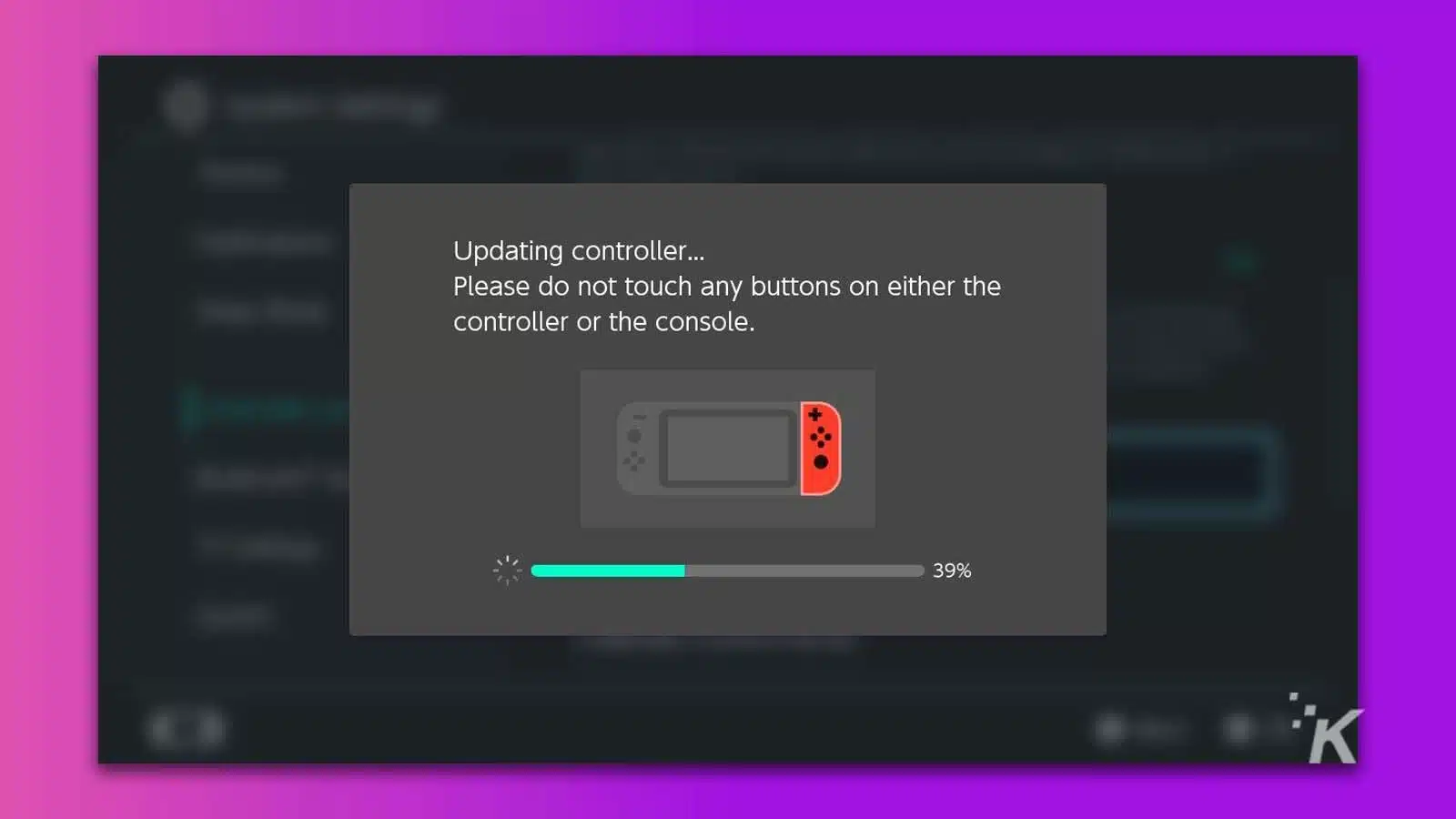 joy-con update screen