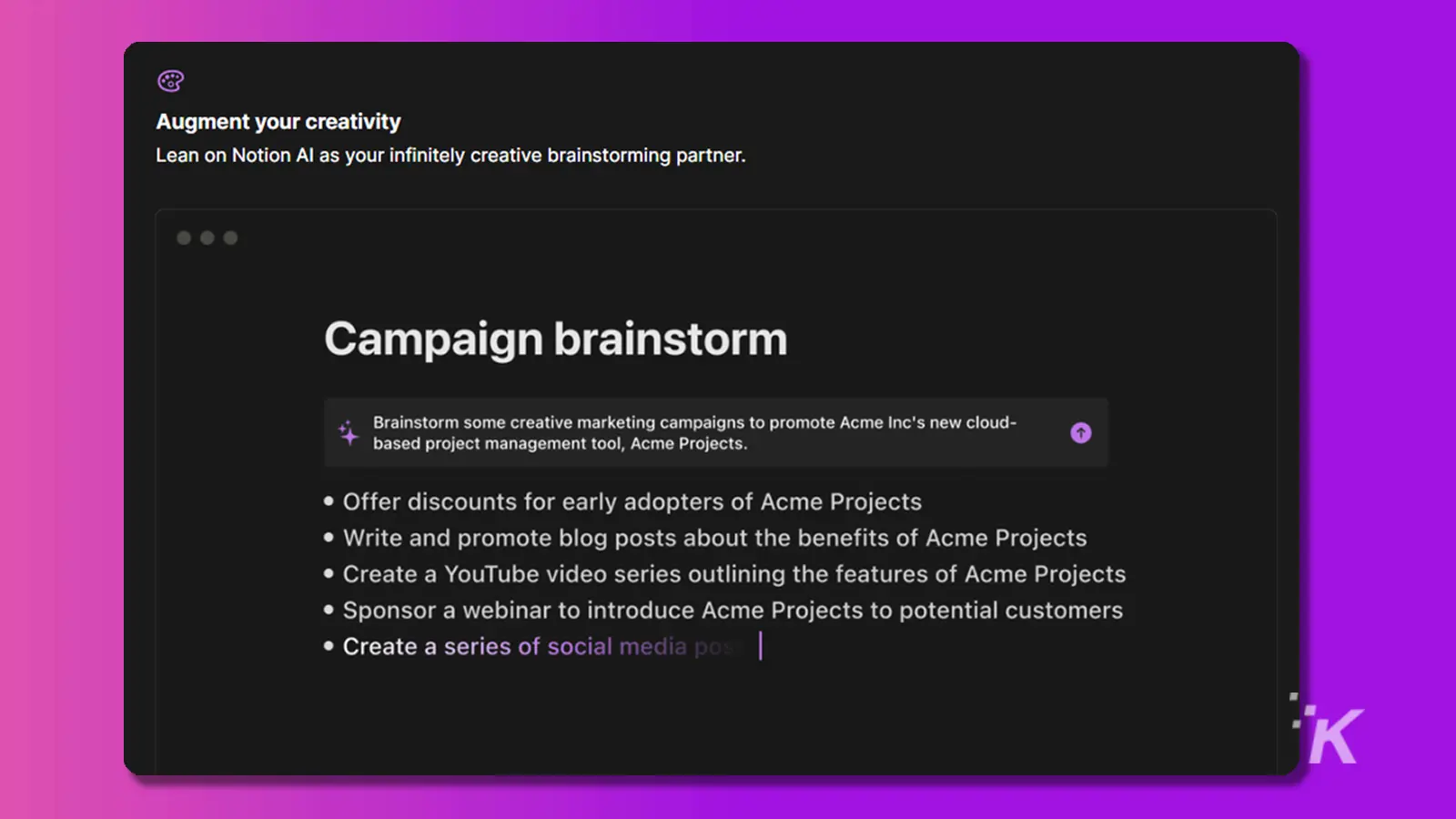 Notion AI brainstorming