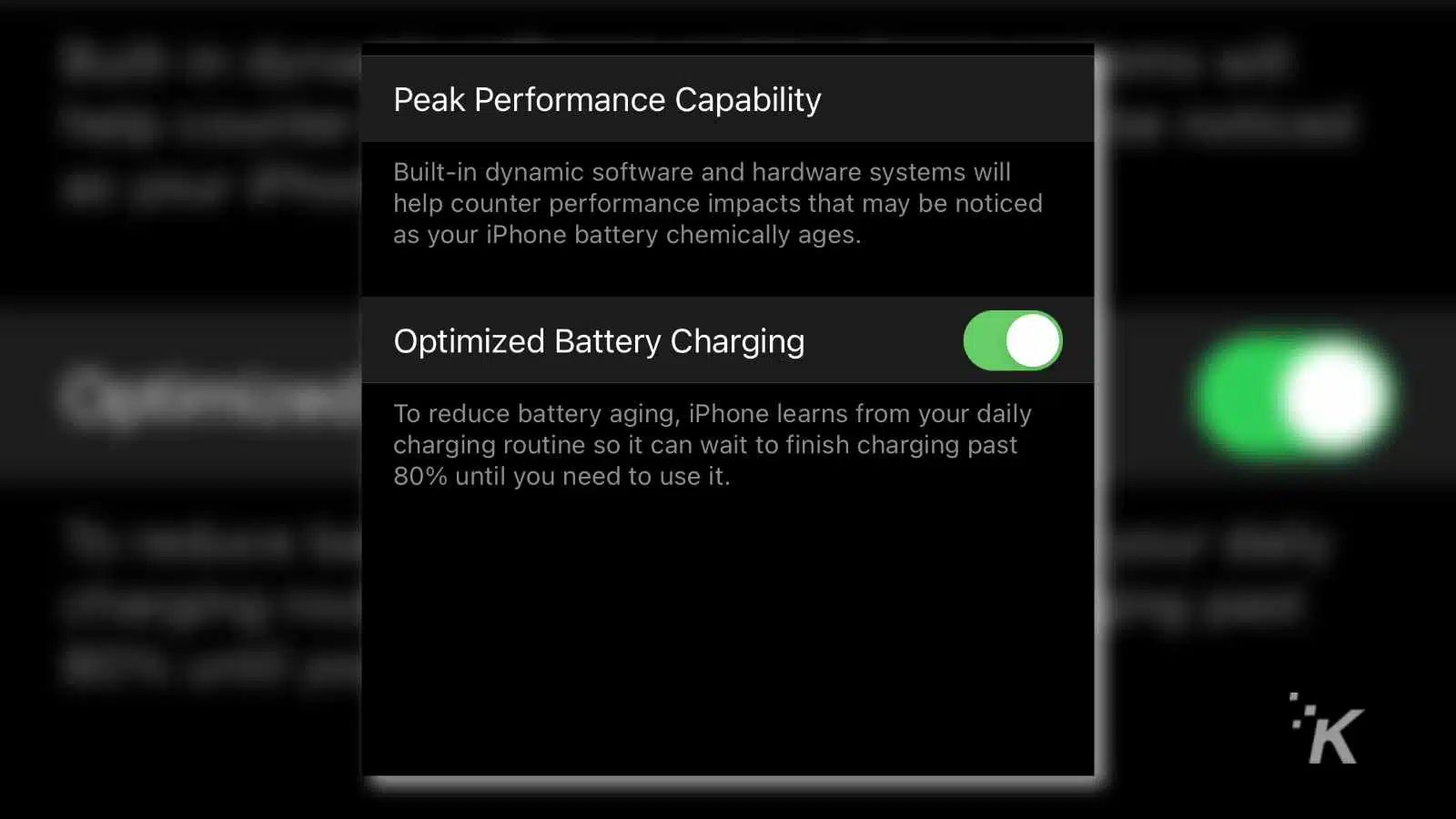 ios battery settings page