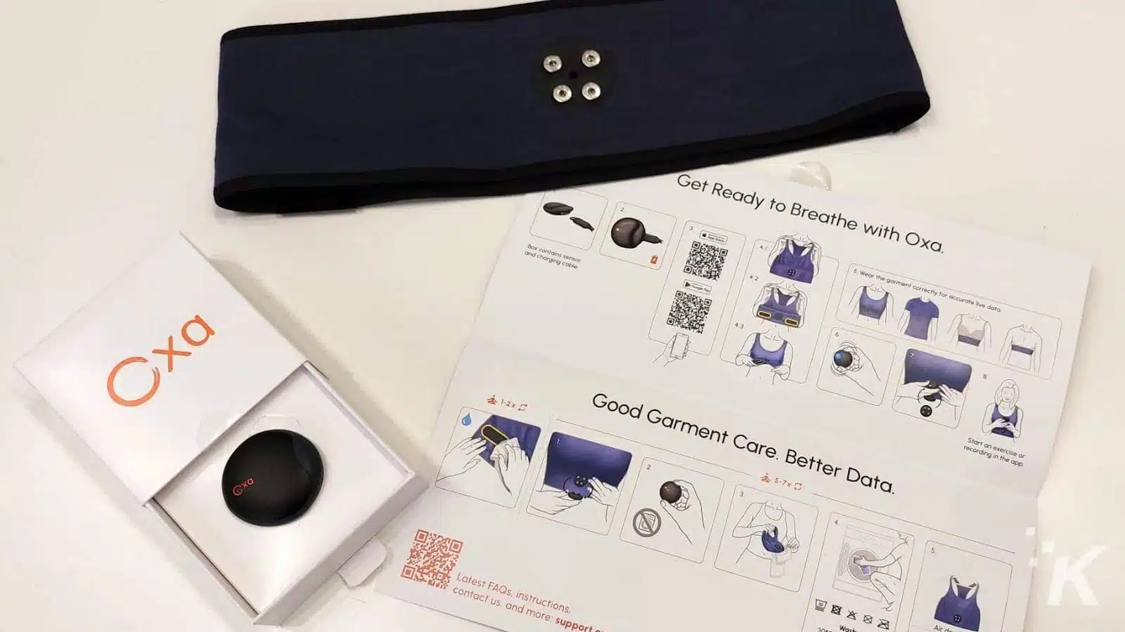 Oxa breathing device and garment care instructions.