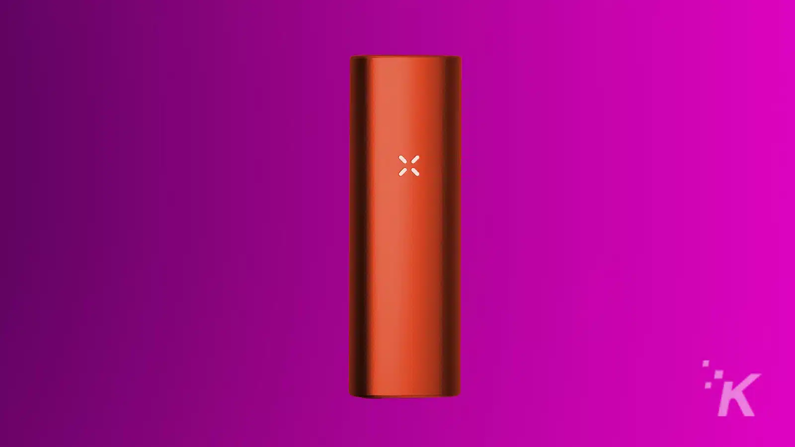 Orange cylindrical smart speaker on purple background