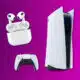 ps5 and white controller with airpods