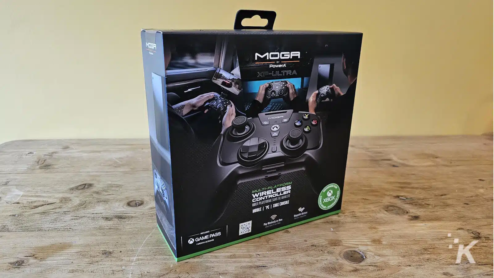 MOGA XP-Ultra Wireless Game Controller packaging on table.