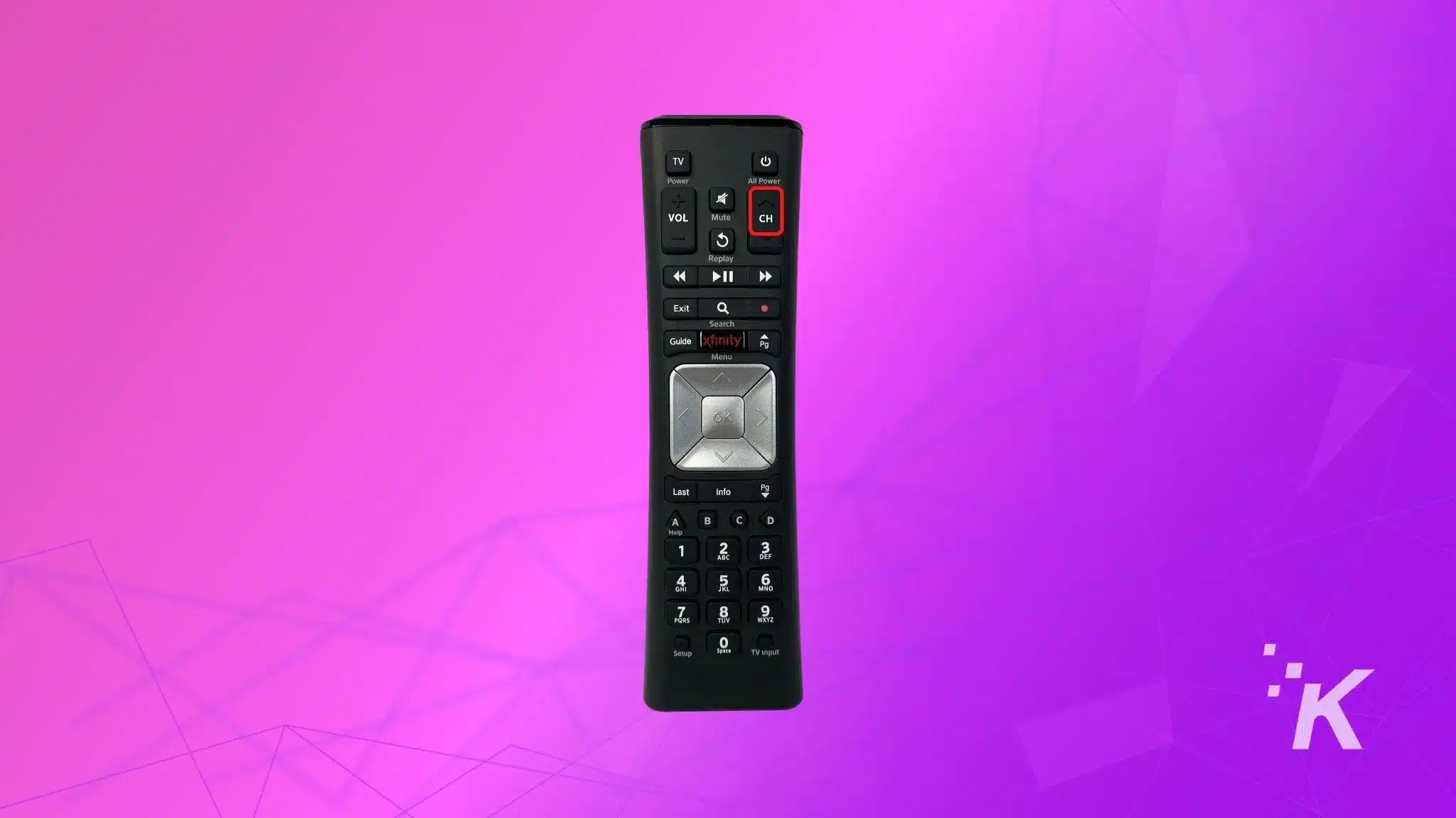 showing 'Channel Up' button on xfinity remote