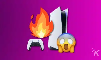 ps5 with fire overheating symbol and shocked emoji
