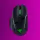 a render of a razer basilisk v3 pro gaming mouse on a purple background