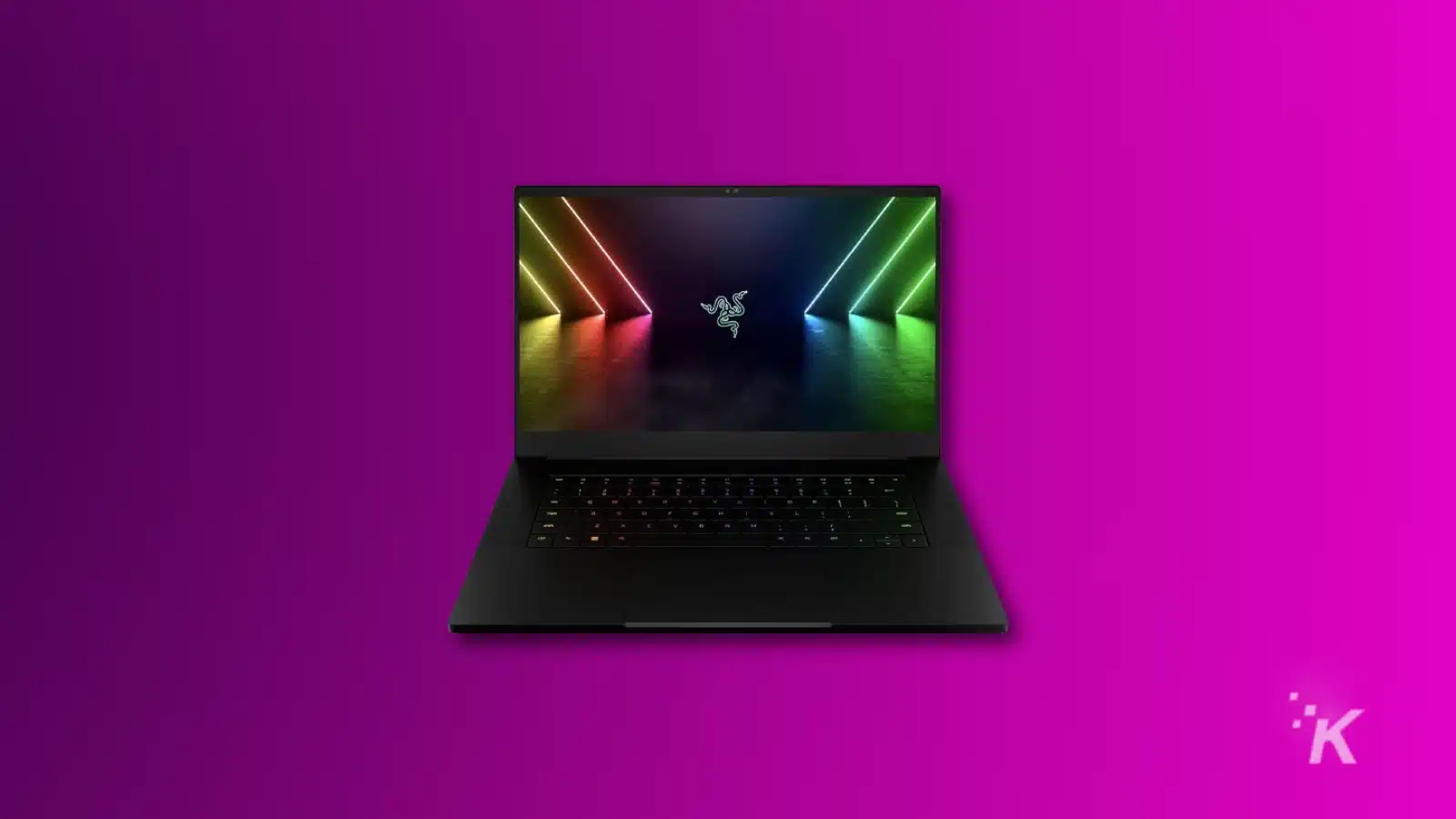 render of a razer blade 15 laptop on a purple background