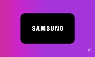 Samsung logo on purple background