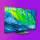 samsung s95b oled tv on a purple background